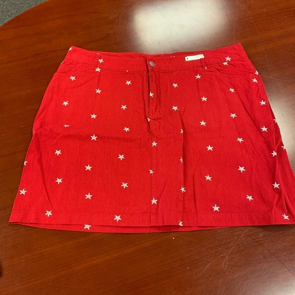 Woman Within Red Denim Star Fish Motif Skirt sz 18W